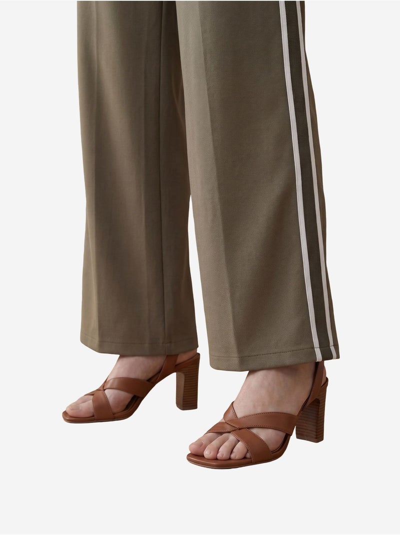 Broek met wijde pijp, plooien en hoge taille my fashion Kaki - Kiabi