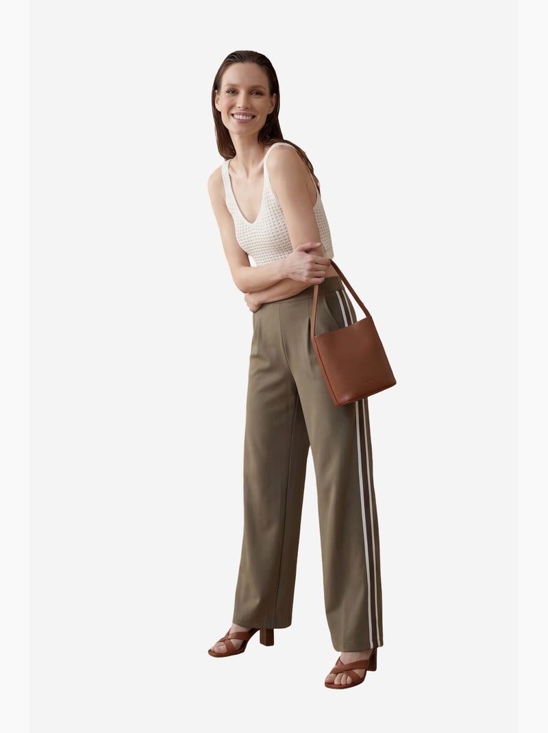 Broek met wijde pijp, plooien en hoge taille my fashion Kaki - Kiabi