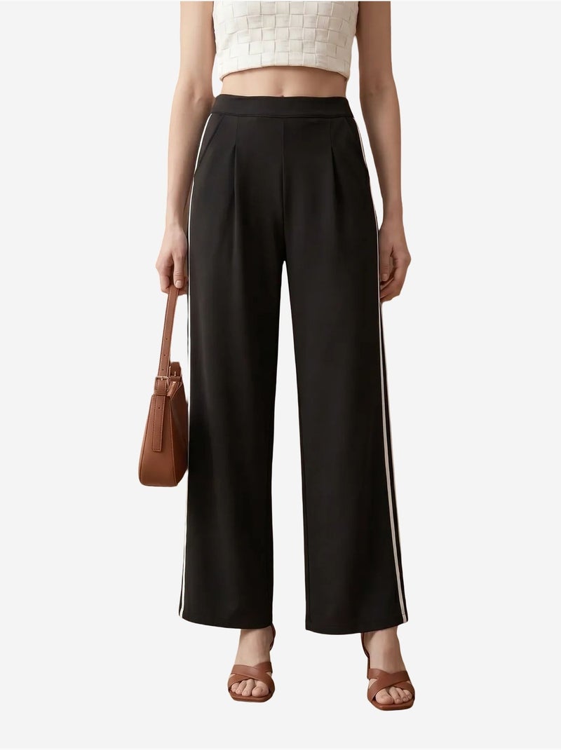 Broek met wijde pijp, plooien en hoge taille my fashion Zwart - Kiabi