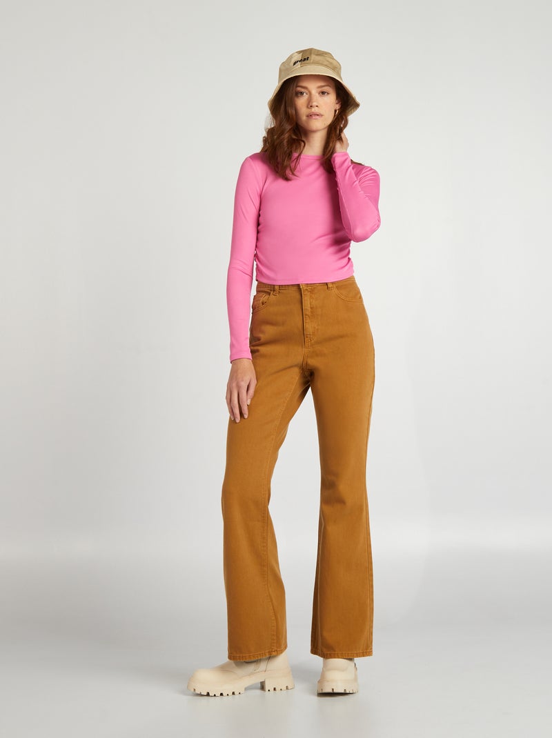 Broek met wijde pijpen - 5 zakken BIEGE - Kiabi