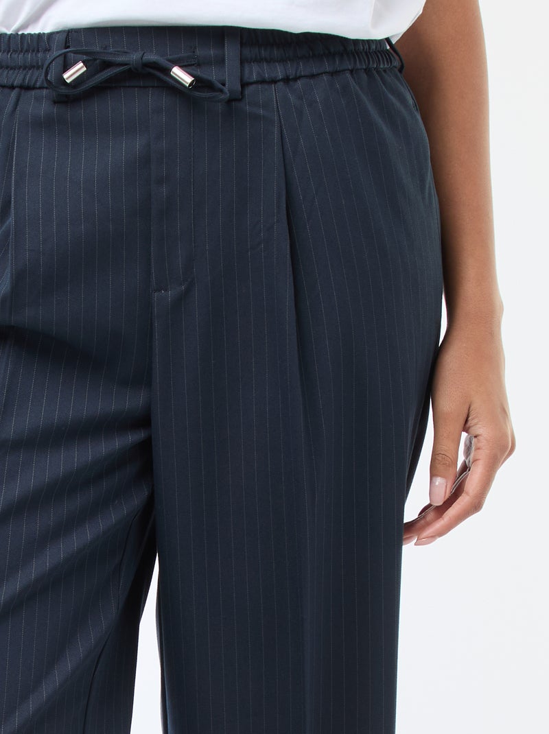 Broek met wijde pijpen, elastische tailleband en strikbandjes Blauw - Kiabi