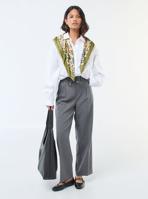 Broek met wijde pijpen, elastische tailleband + strikbandjes - Kiabi