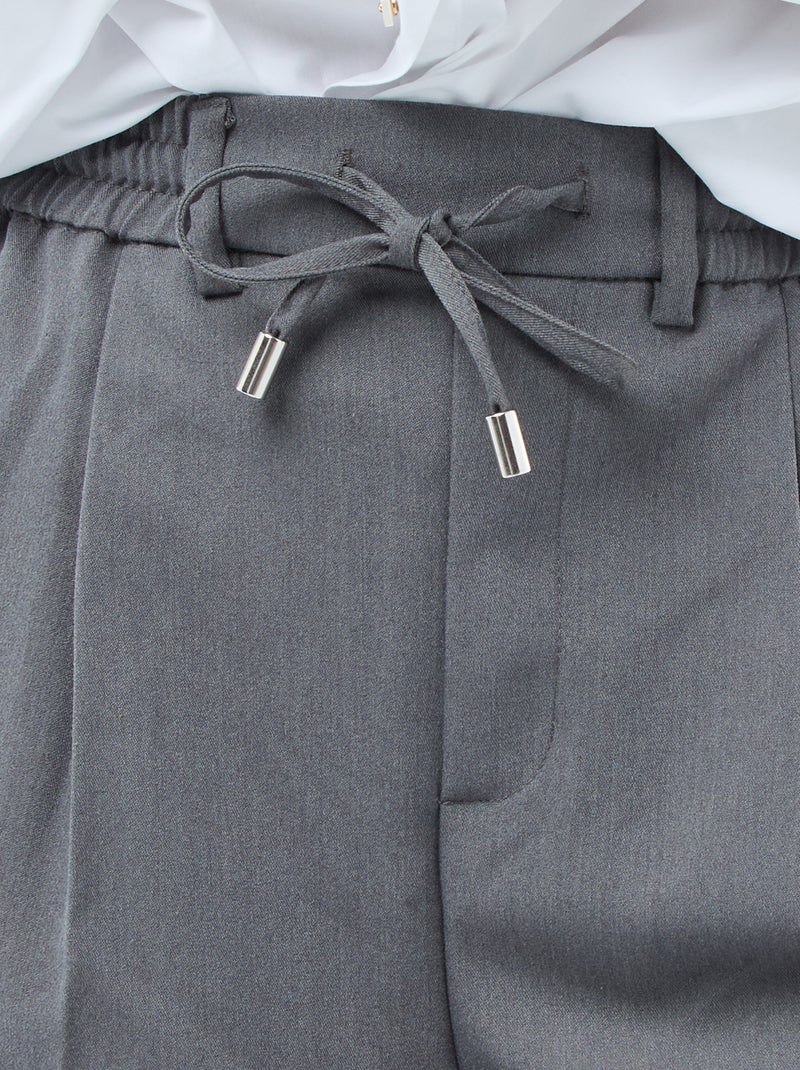 Broek met wijde pijpen, elastische tailleband + strikbandjes Grijs - Kiabi