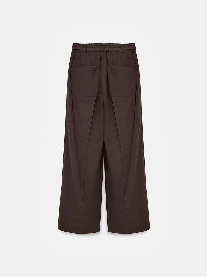 Broek met wijde pijpen en ceintuur dilvin Chocoladebruin - Kiabi