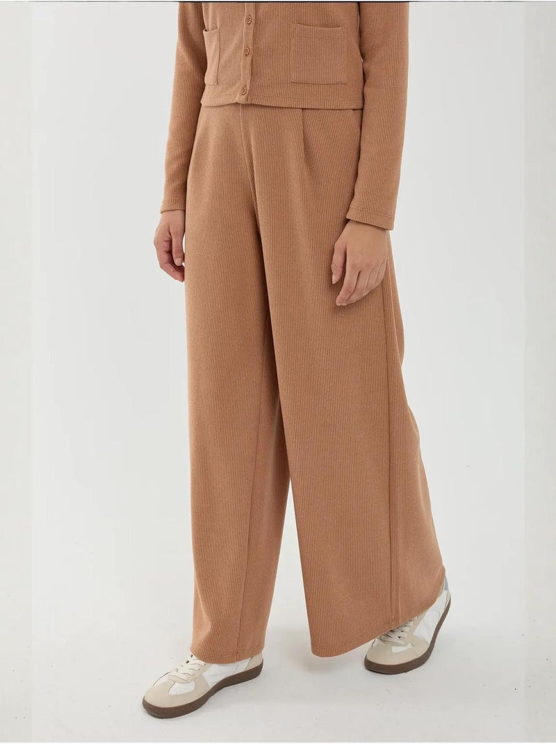 Broek met wijde pijpen en elastische taille Bruin - Kiabi