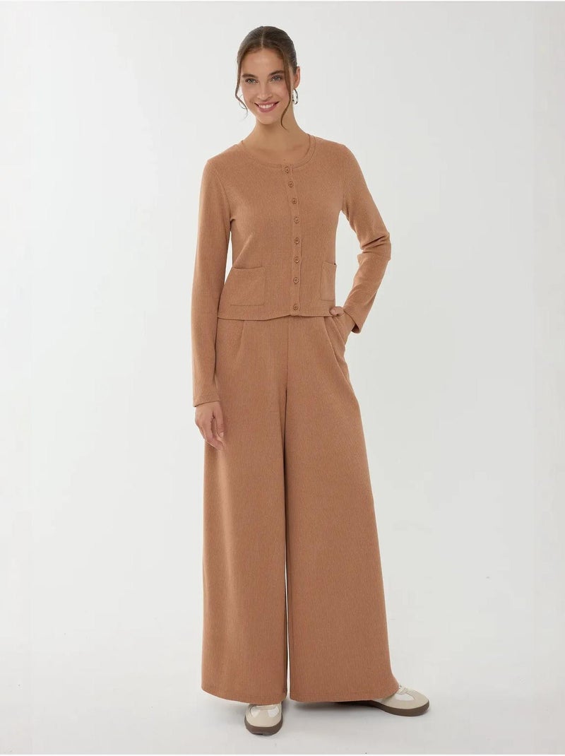 Broek met wijde pijpen en elastische taille Bruin - Kiabi