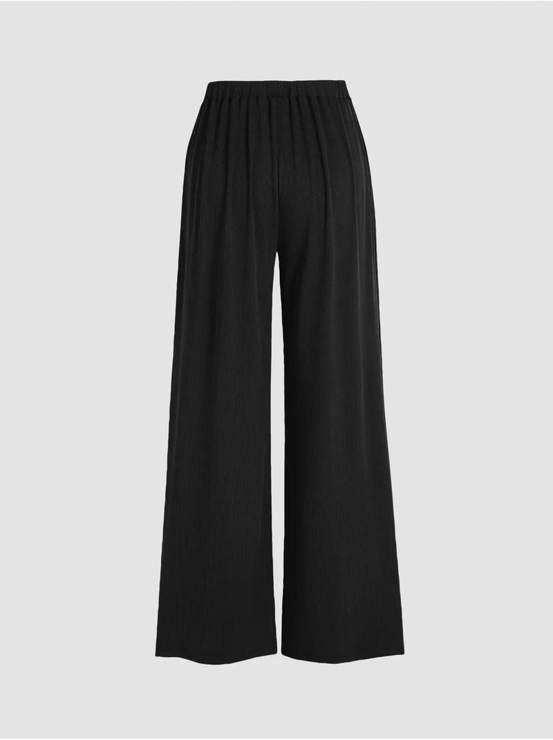 Broek met wijde pijpen en elastische taille Zwart - Kiabi