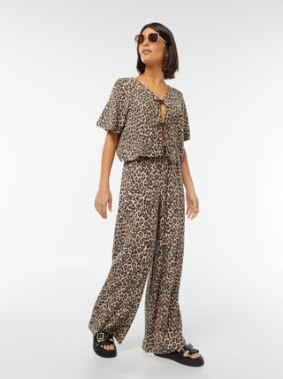 Broek met wijde pijpen en elastische tailleband