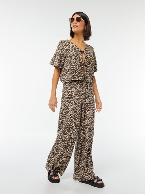 Broek met wijde pijpen en elastische tailleband - Kiabi