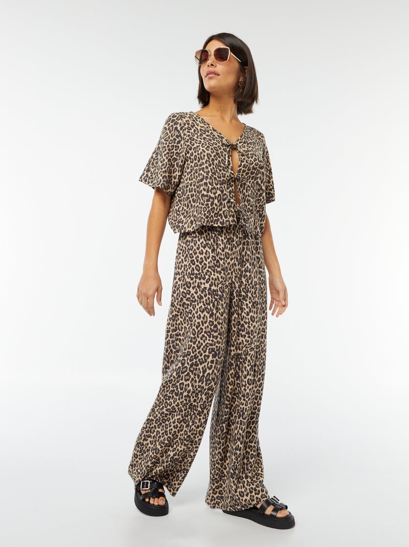 Broek met wijde pijpen en elastische tailleband BIEGE - Kiabi