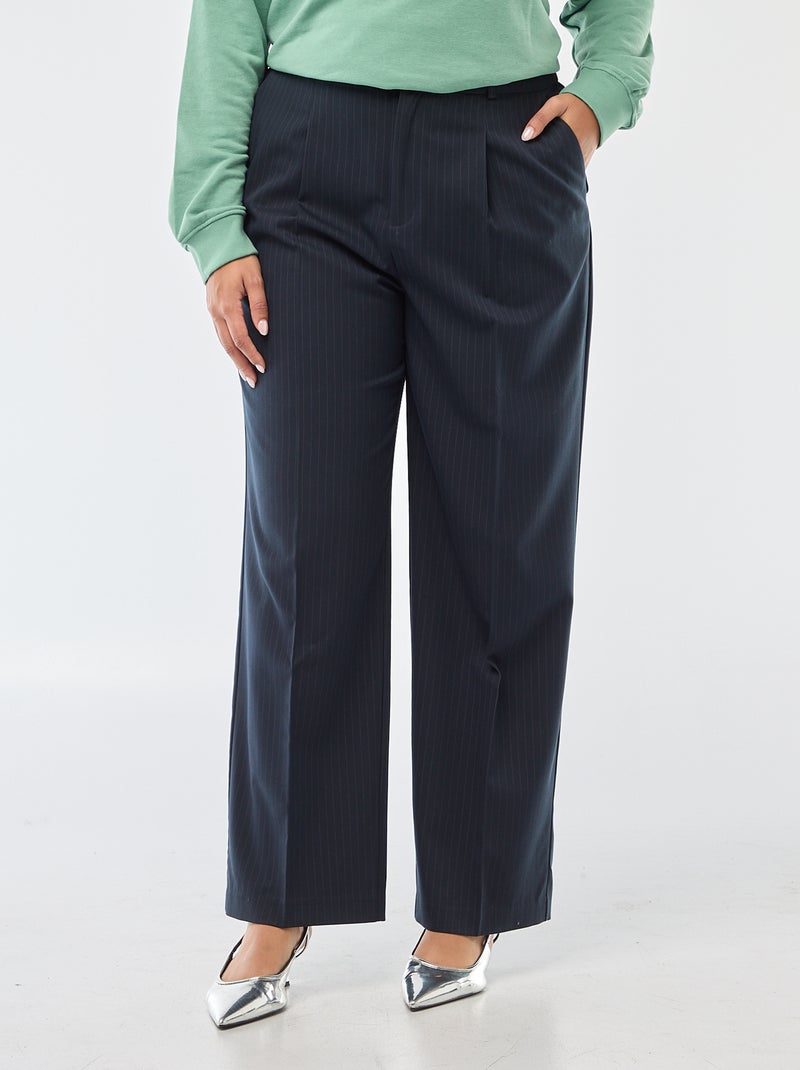 Broek met wijde pijpen en hoge taille Blauw - Kiabi