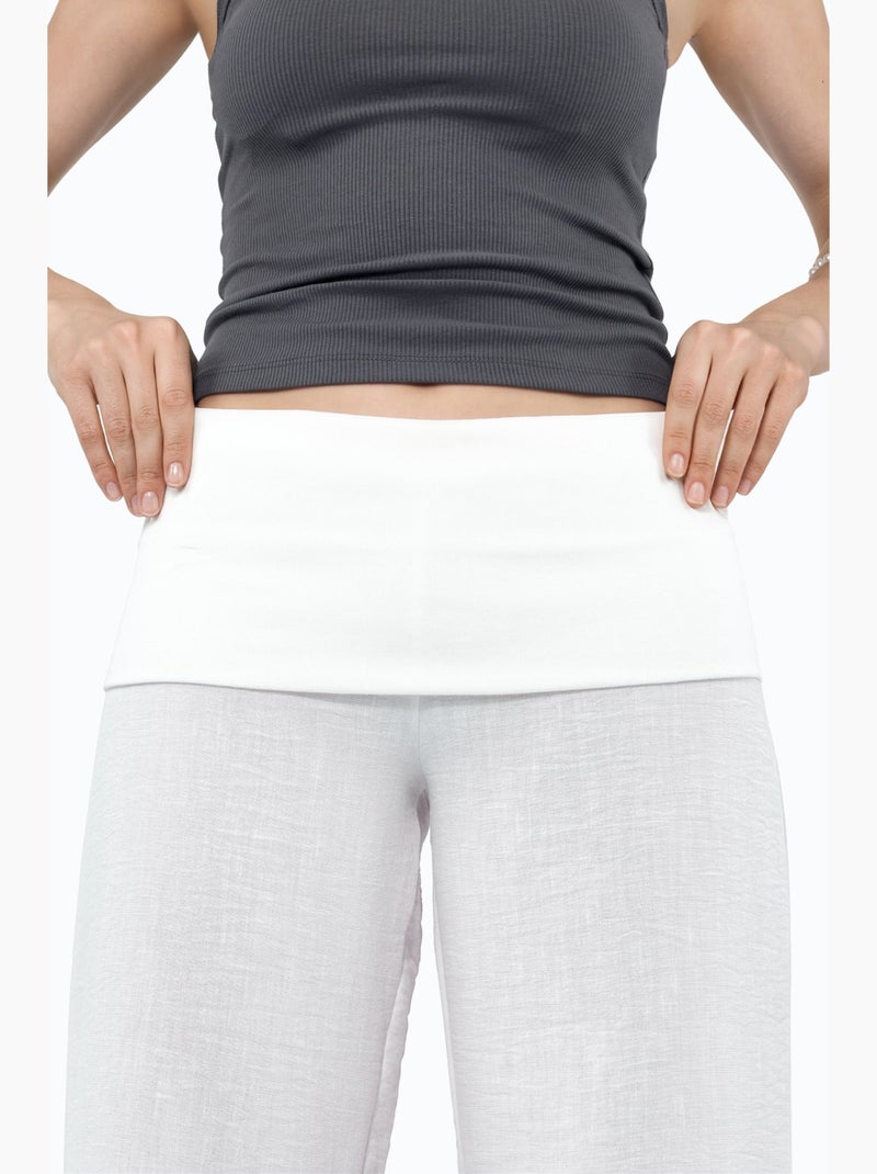 Broek met wijde pijpen en hoge taille busem Wit - Kiabi