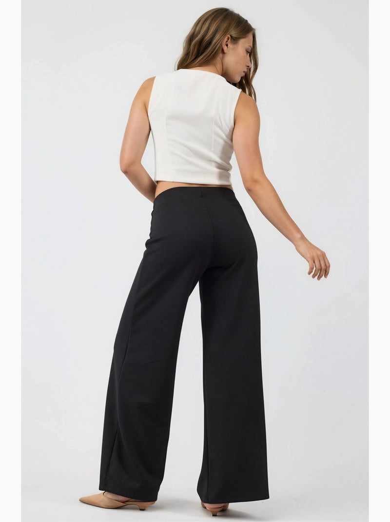 Broek met wijde pijpen en hoge taille busem Zwart - Kiabi