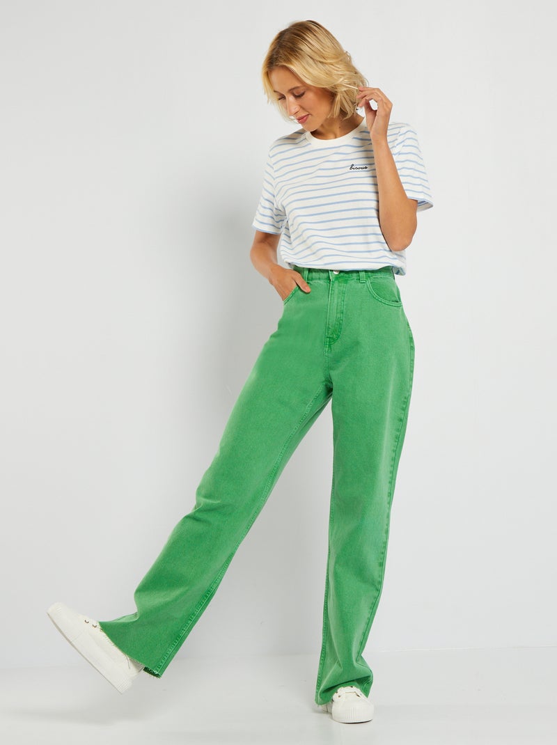 Broek met wijde pijpen en hoge taille GROEN - Kiabi