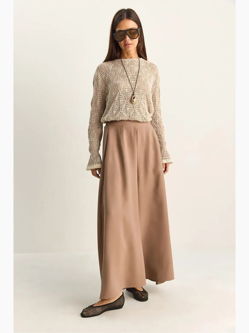 Broek met wijde pijpen en hoge taille lucci Taupe - Kiabi