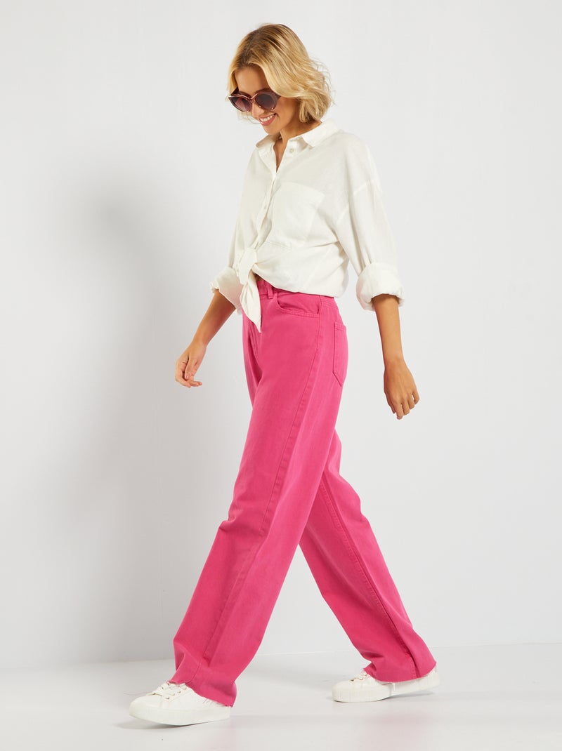 Broek met wijde pijpen en hoge taille roze - Kiabi