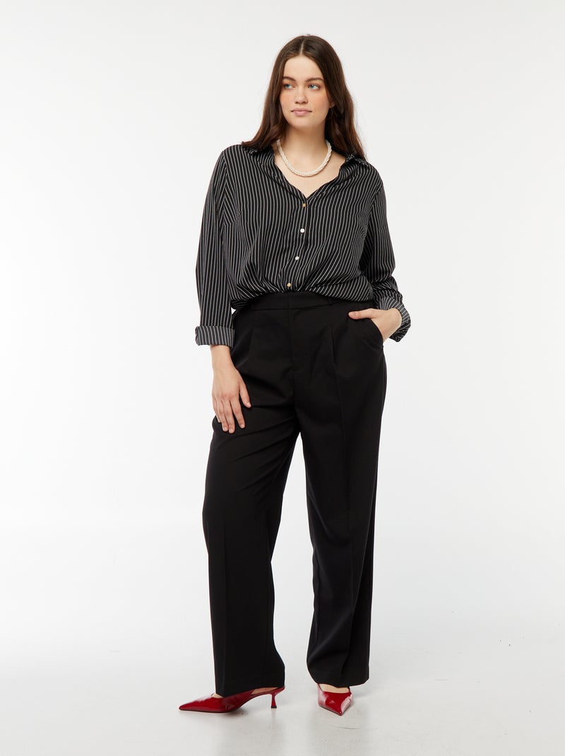 Broek met wijde pijpen en hoge taille zwart - Kiabi
