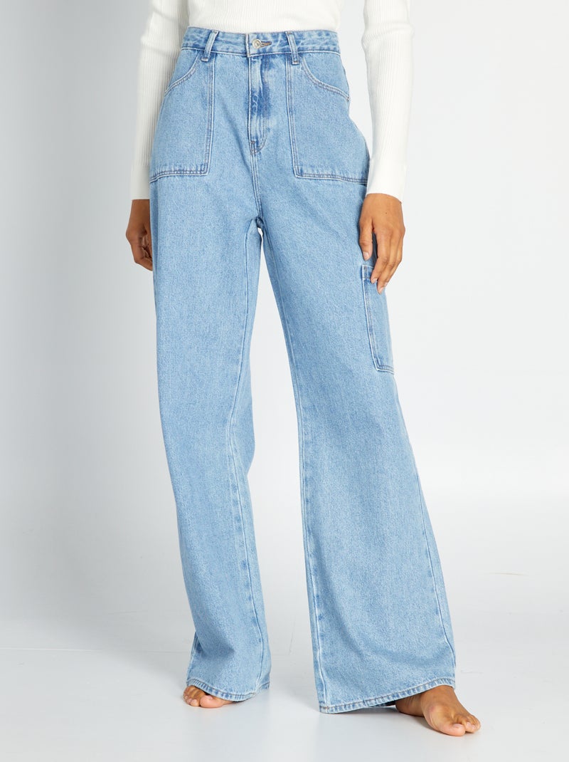 Broek met wijde pijpen en opgestikte zakken BLAUW - Kiabi