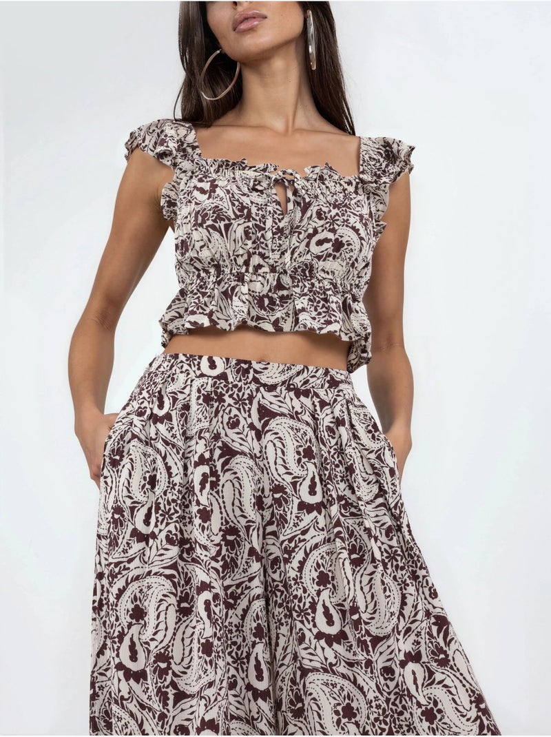Broek met wijde pijpen en paisleyprint busem Multicolor - Kiabi