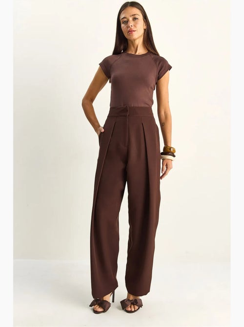 Broek met wijde pijpen, hoge taille en plooien lucci - Kiabi