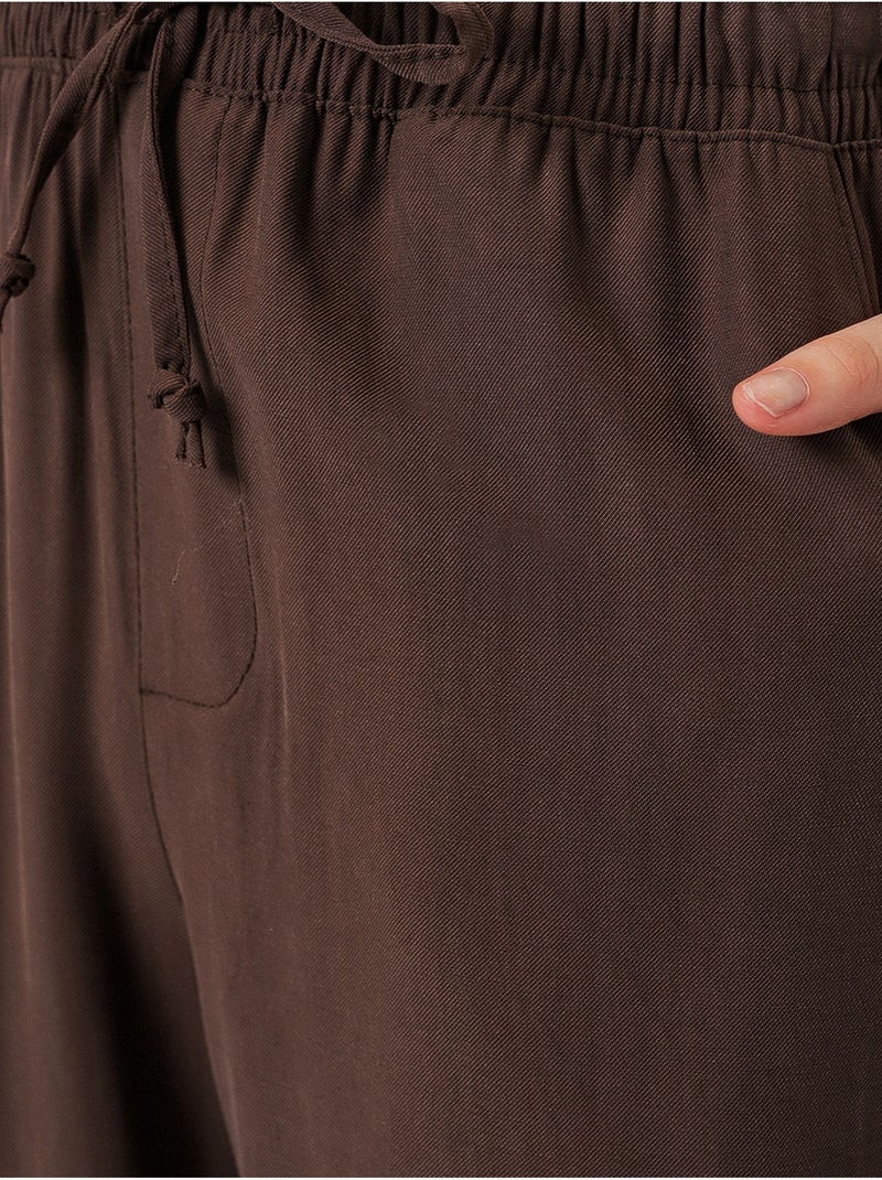 Broek met wijde pijpen, hoge taille en zak bdart Chocoladebruin - Kiabi