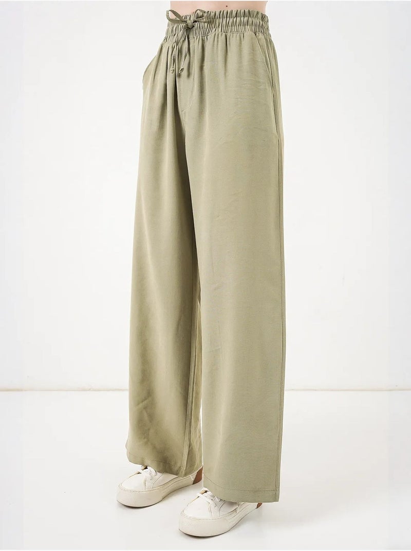 Broek met wijde pijpen, hoge taille en zak bdart Kaki - Kiabi
