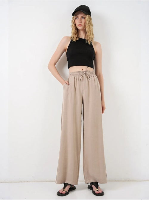 Broek met wijde pijpen, hoge taille en zak bdart - Kiabi