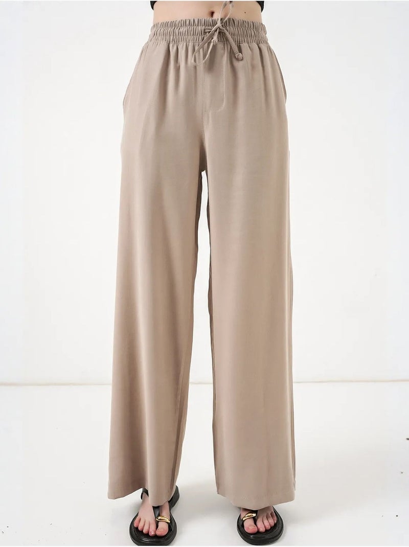 Broek met wijde pijpen, hoge taille en zak bdart Klei-beige - Kiabi