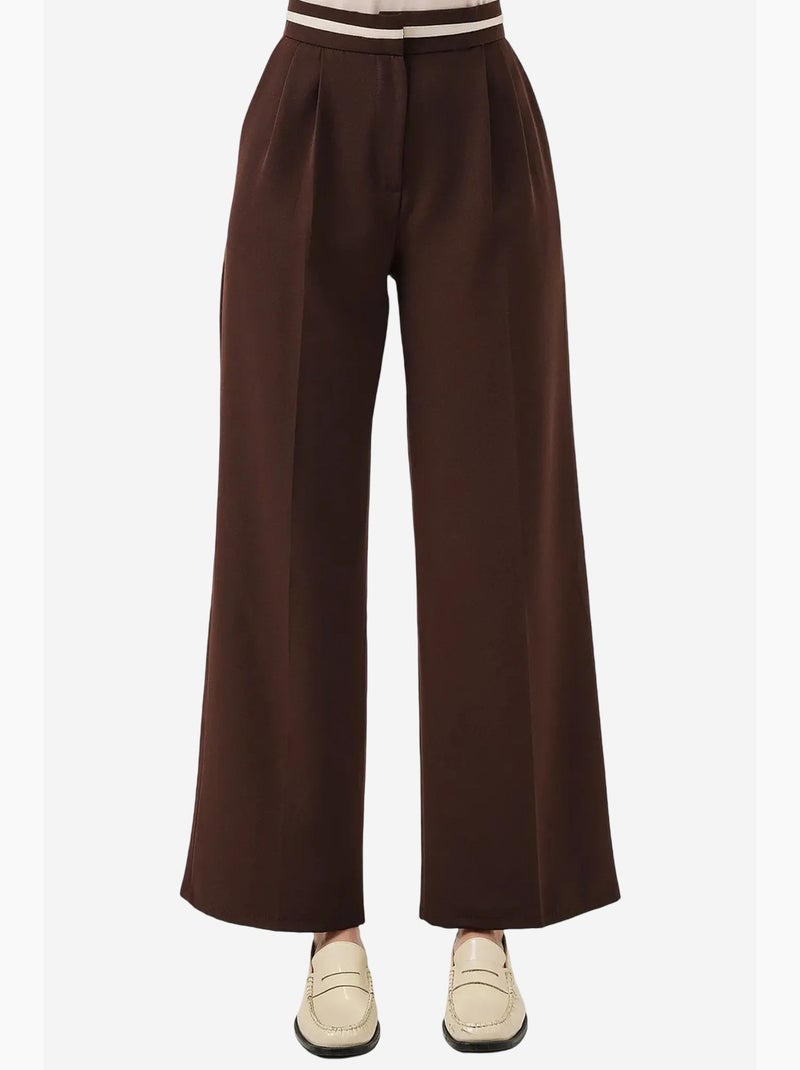 Broek met wijde pijpen, hoge taille en zakken bdart Chocoladebruin - Kiabi