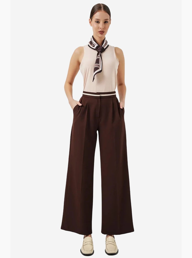 Broek met wijde pijpen, hoge taille en zakken bdart Chocoladebruin - Kiabi