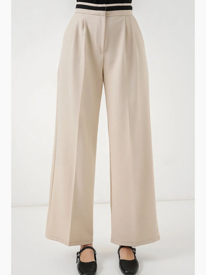 Broek met wijde pijpen, hoge taille en zakken bdart Crème - Kiabi
