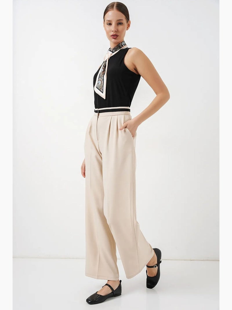 Broek met wijde pijpen, hoge taille en zakken bdart Crème - Kiabi