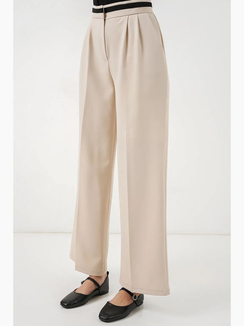 Broek met wijde pijpen, hoge taille en zakken bdart Crème - Kiabi
