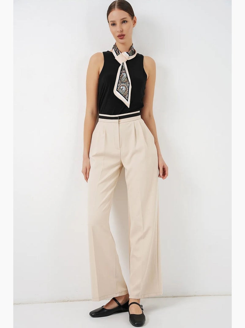 Broek met wijde pijpen, hoge taille en zakken bdart Crème - Kiabi