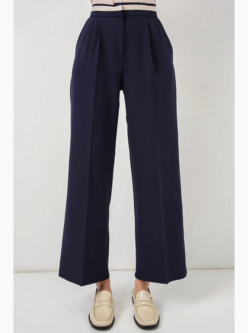 Broek met wijde pijpen, hoge taille en zakken bdart Marineblauw - Kiabi