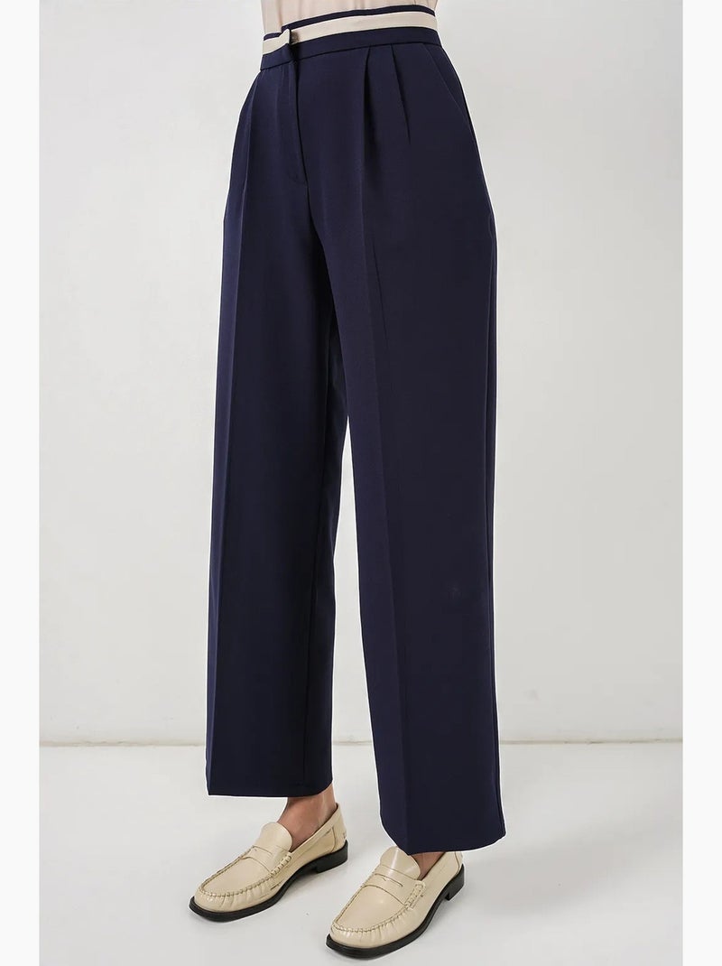 Broek met wijde pijpen, hoge taille en zakken bdart Marineblauw - Kiabi
