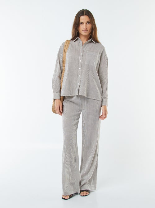 Broek met wijde pijpen van gemengd linnen - Kiabi