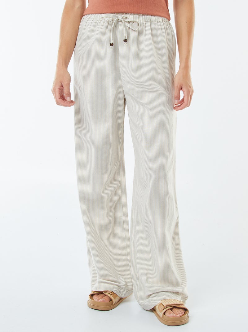 Broek met wijde pijpen van gemengd linnen Biege - Kiabi