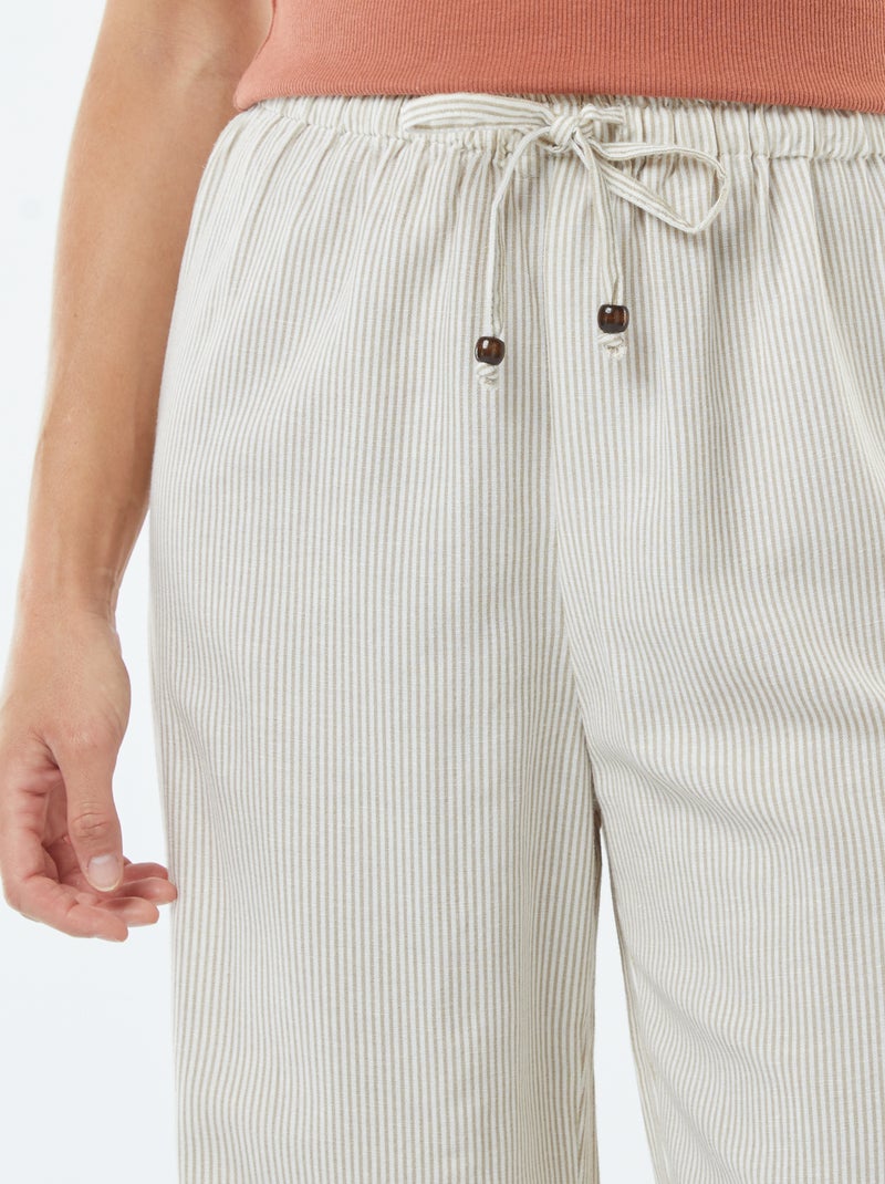 Broek met wijde pijpen van gemengd linnen Biege - Kiabi