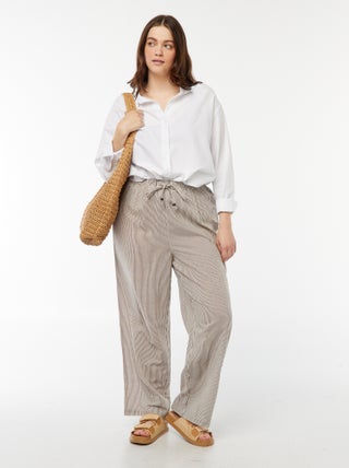 Broek met wijde pijpen van gemengd linnen