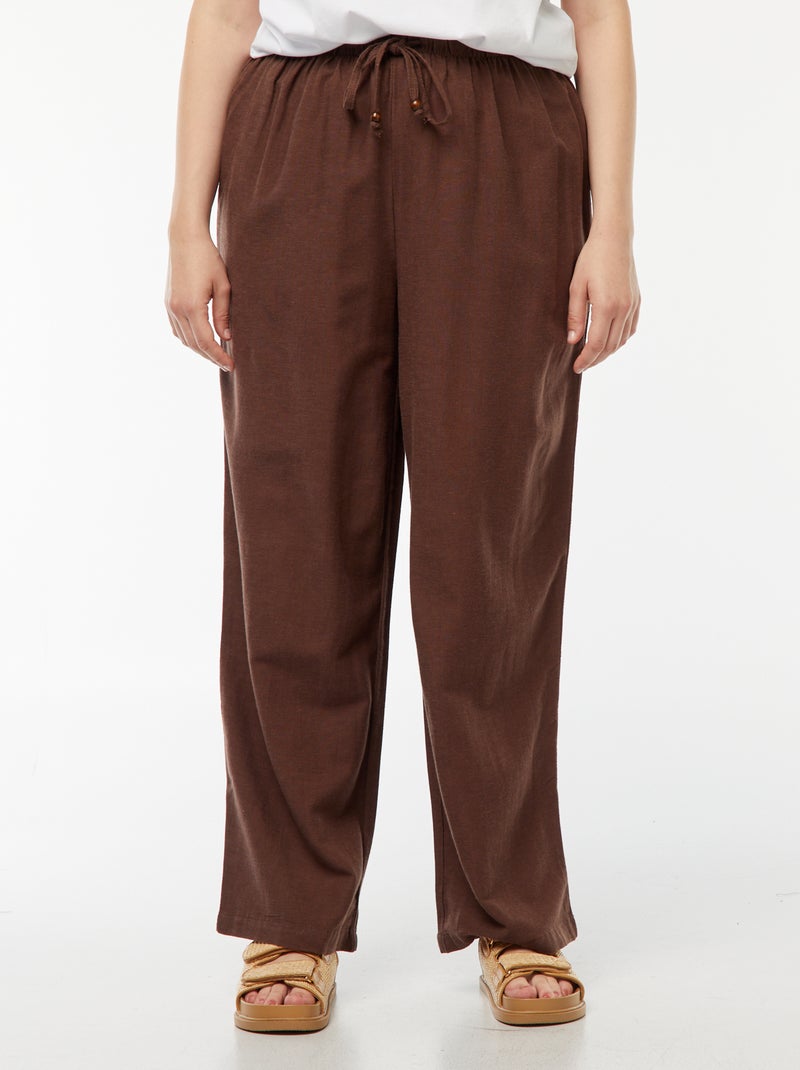 Broek met wijde pijpen van gemengd linnen bruin - Kiabi