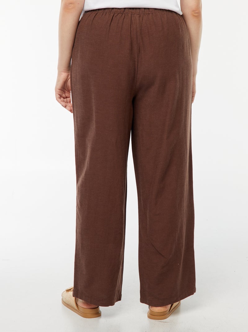 Broek met wijde pijpen van gemengd linnen bruin - Kiabi