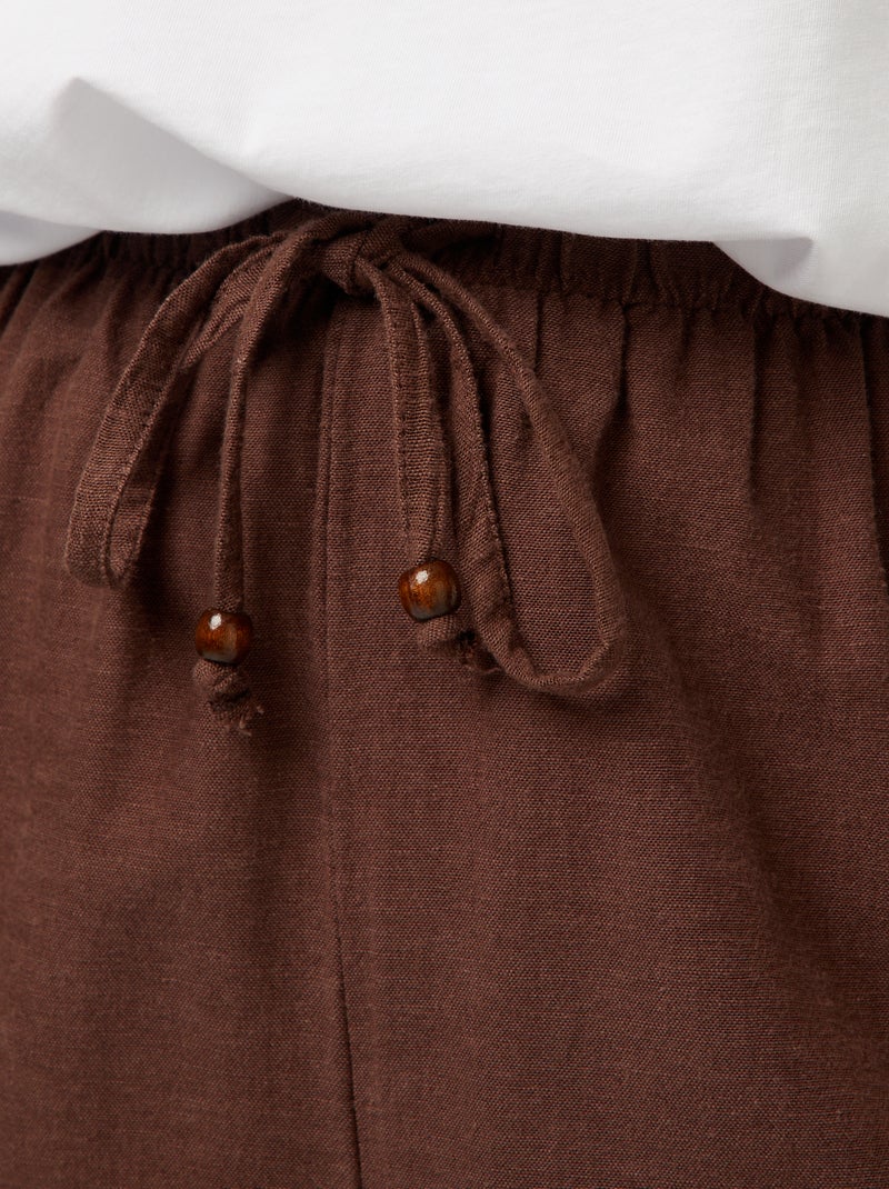 Broek met wijde pijpen van gemengd linnen bruin - Kiabi