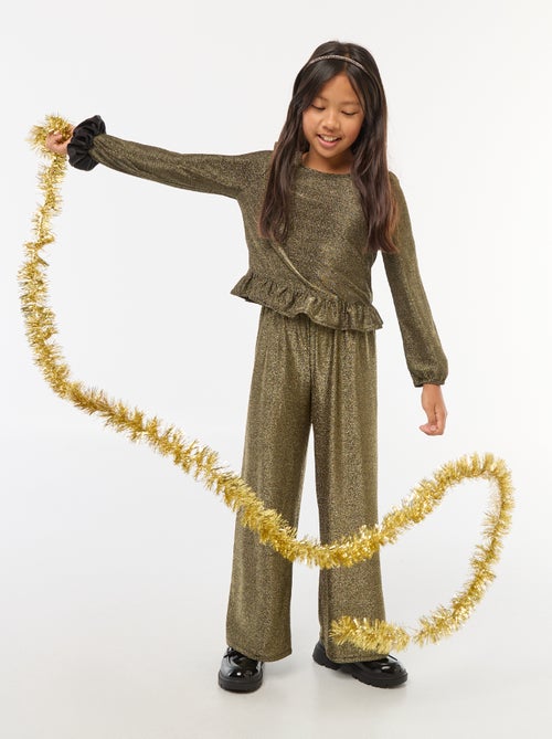 Broek met wijde pijpen van glanstricot - Kiabi