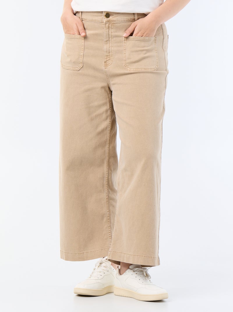 Broek met wijde pijpen / wide leg met standaard taille Biege - Kiabi