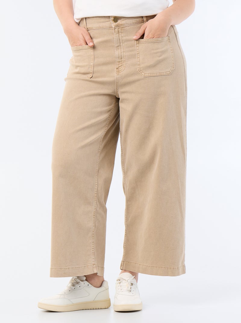 Broek met wijde pijpen / wide leg met standaard taille Biege - Kiabi