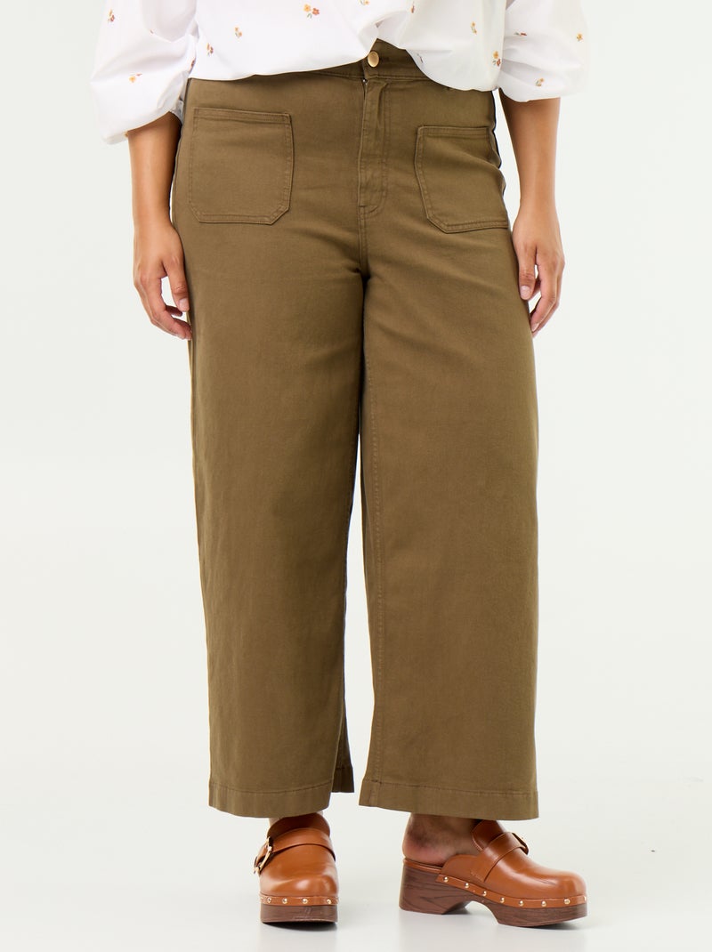 Broek met wijde pijpen / wide leg met standaard taille Kaki - Kiabi