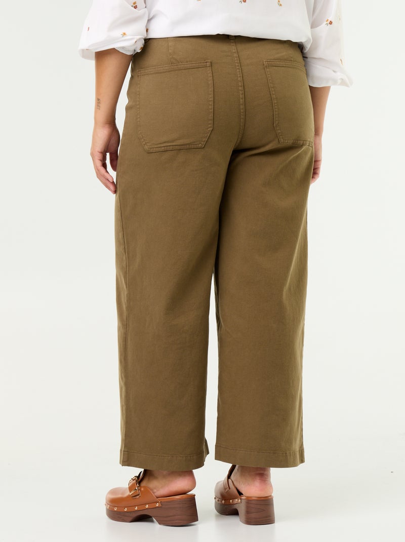 Broek met wijde pijpen / wide leg met standaard taille Kaki - Kiabi