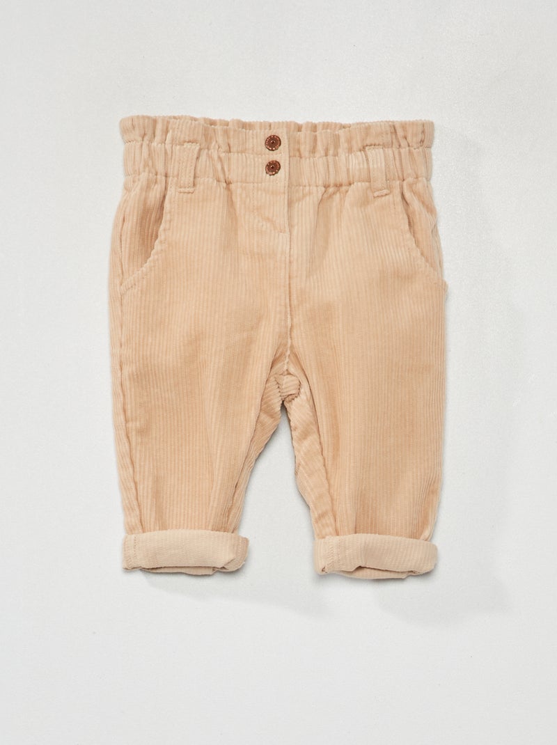 Broek van corduroy met paperbagtaille BIEGE - Kiabi