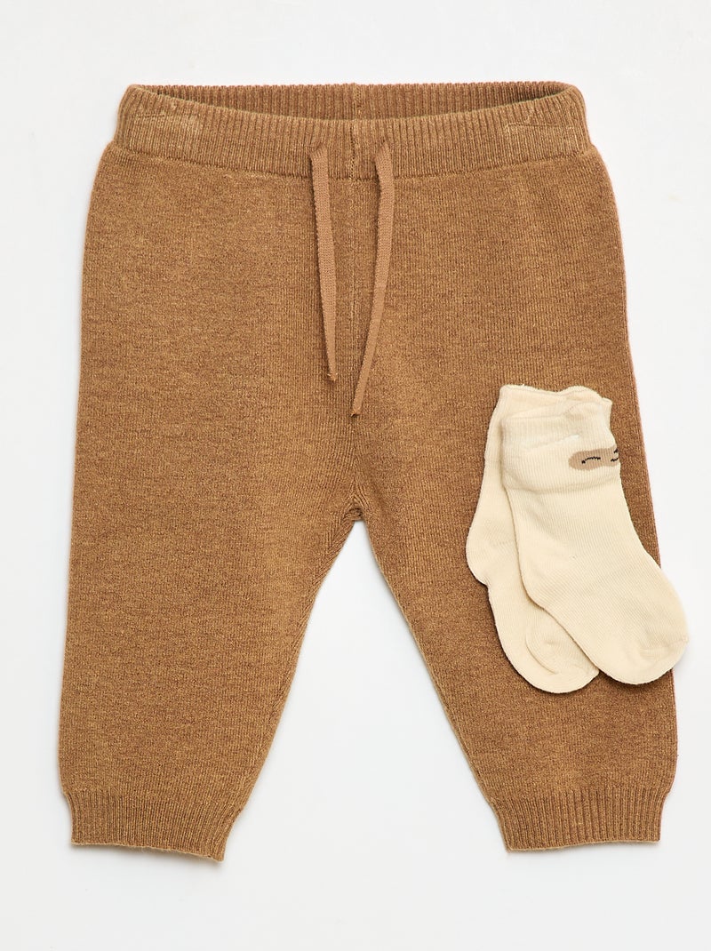 Broek van effen tricot + sokken - 2-delig Biege - Kiabi